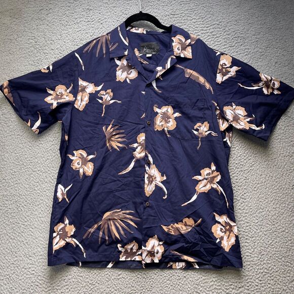Haruki Hawaiian Shirt Mens Large Aloha Blue Floral Button Up Short Sleeve - Picture 1 of 11